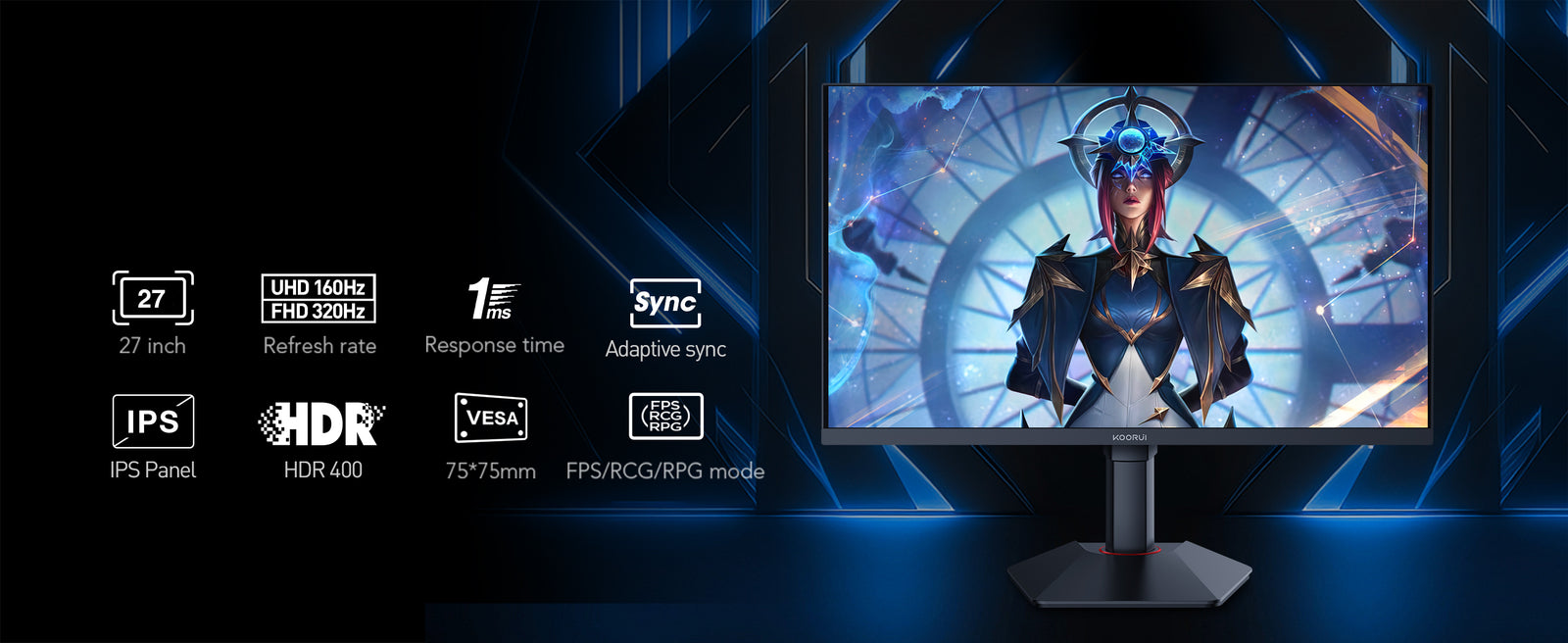 KOORUI G2741L 27" 4K 160Hz Dual-Mode (320Hz FHD) Fast IPS Gaming Monitor feature
