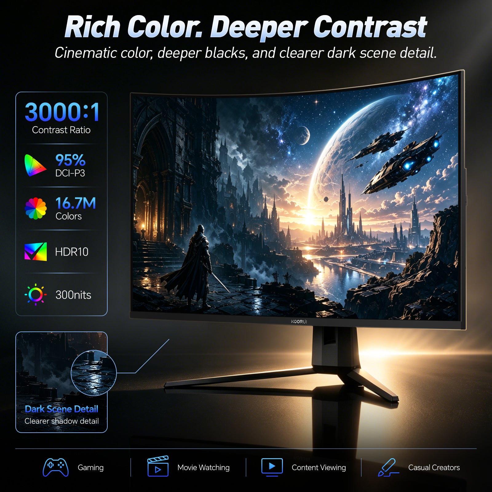KOORUI G3221SC 31.5" QHD 170Hz VA Curved Gaming Monitor - Image 6