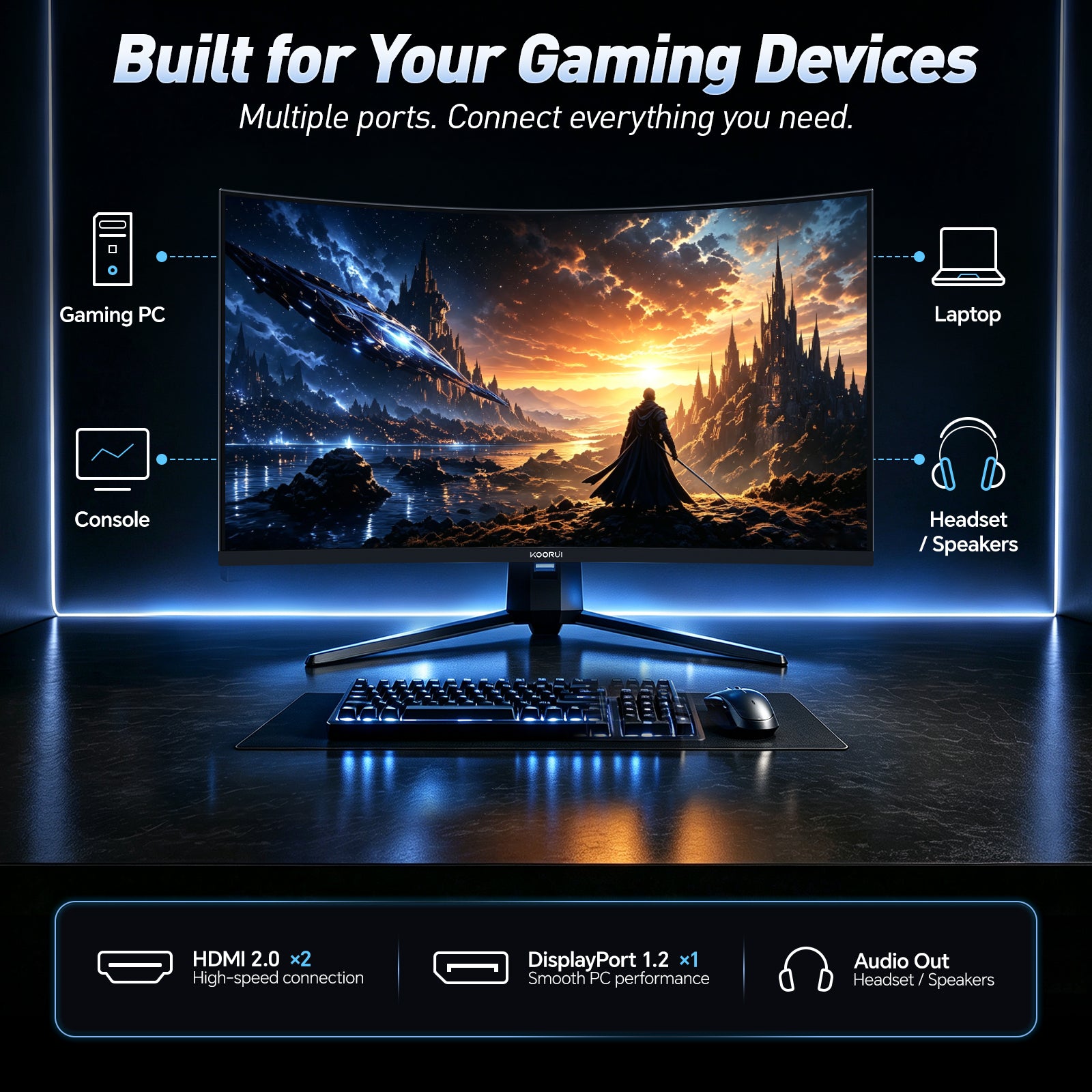 KOORUI G3221SC 31.5" QHD 170Hz VA Curved Gaming Monitor - Image 7